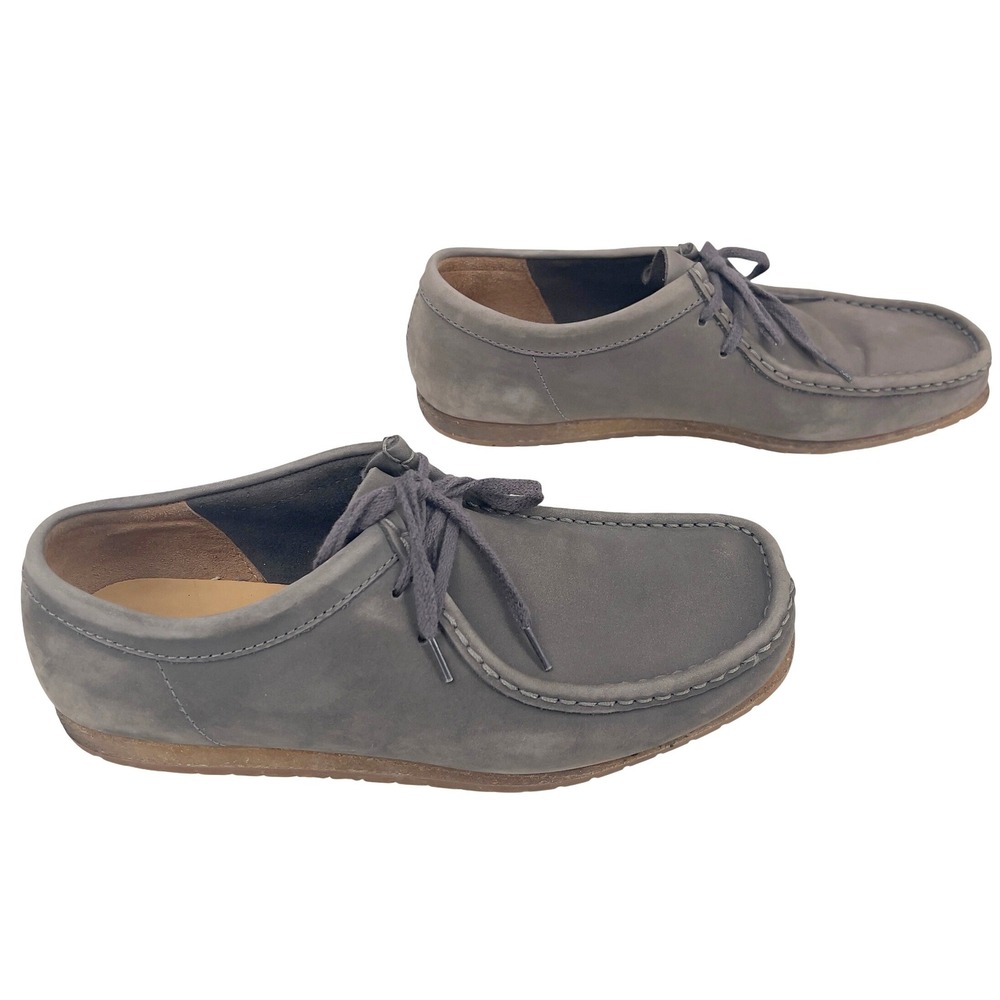 Clarks Wallabee Mens Grey Leather Moccasin Crepe Sole Lace Up Shoes Chukkas 10